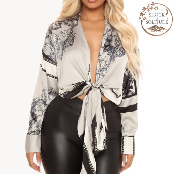 Fashion Nova Tops - [NWT] Blossomed Soul Satin Top - White/combo